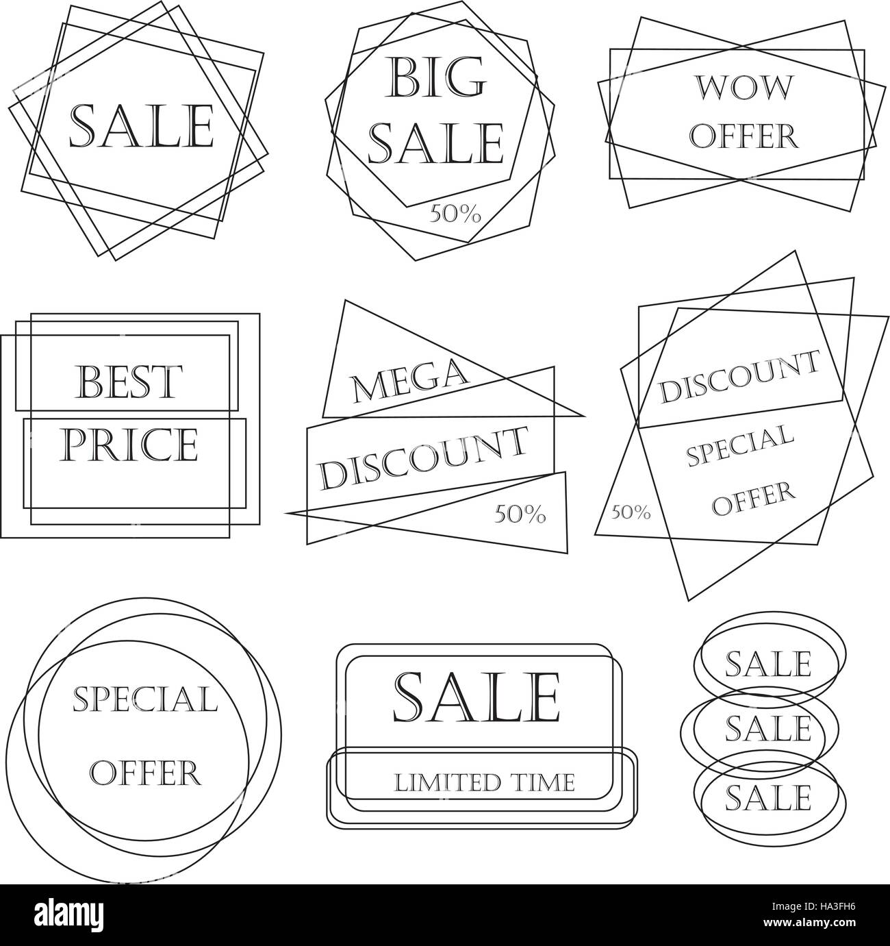 Offerte speciali di vendita sconto tag adesivo retail bundle prezzi isolato su sfondo bianco Illustrazione Vettoriale