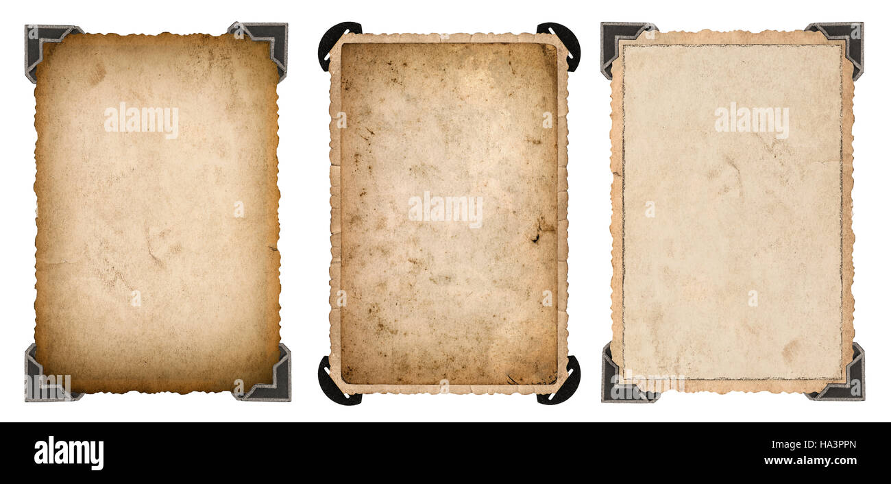 Vecchia carta fotografica carta con angolo e bordi isolati su sfondo bianco. In stile vintage photo frame Foto Stock