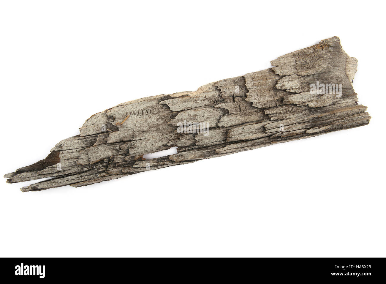Pezzo di piastra di legno isolato su bianco. Texture di legno. Foto Stock
