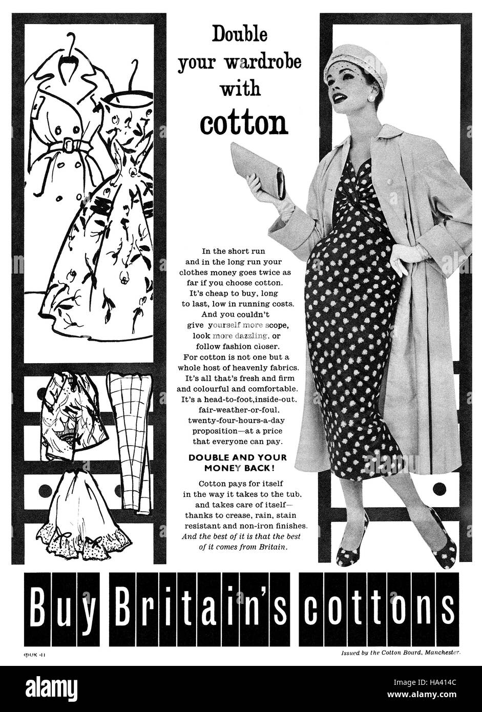1957 British pubblicità dal Cotton Board, Manchester Foto Stock