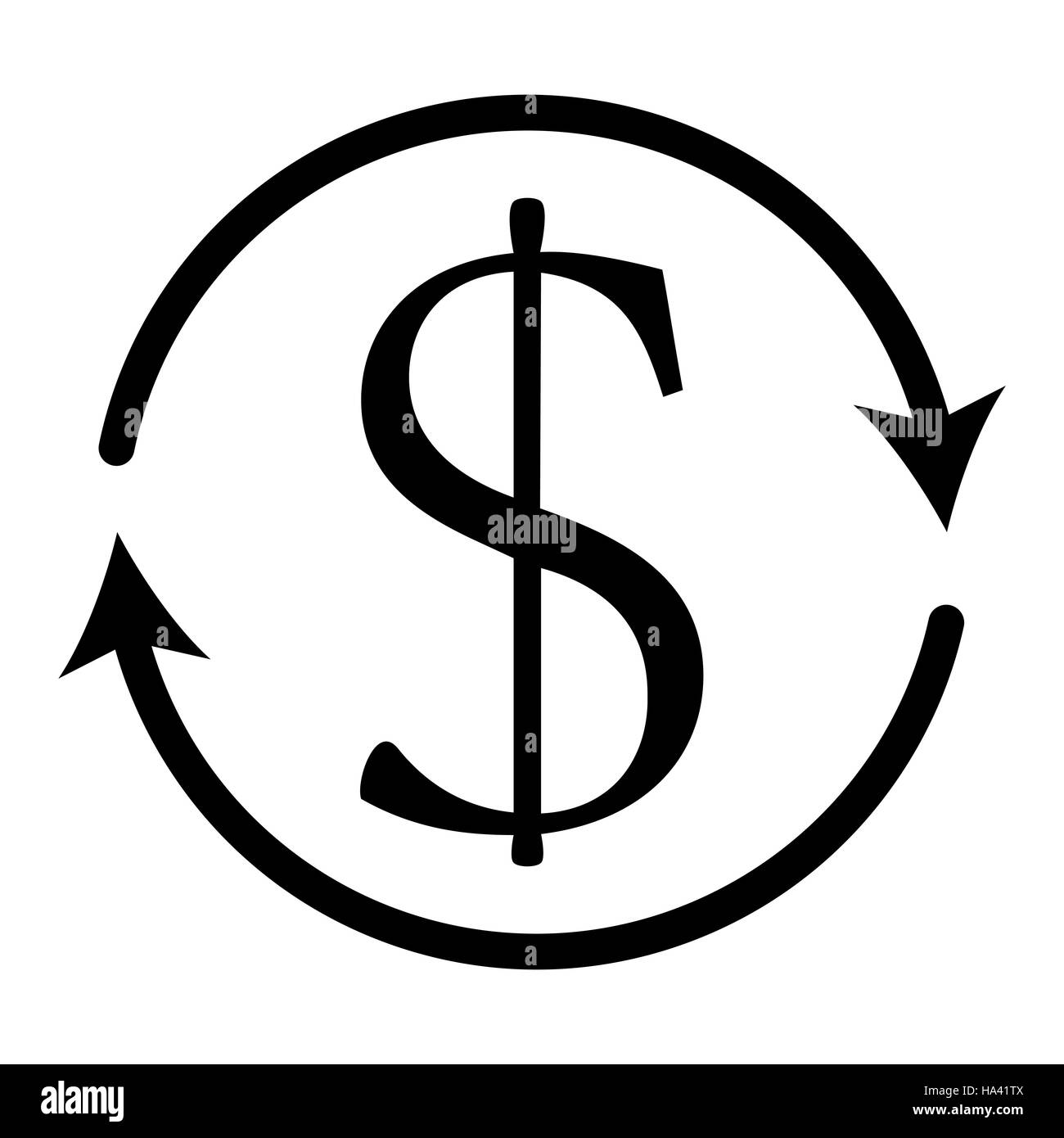 Dollar Cambio valuta. Denaro simbolo freccia intorno Finanza e Affari, illustrazione vettoriale Foto Stock