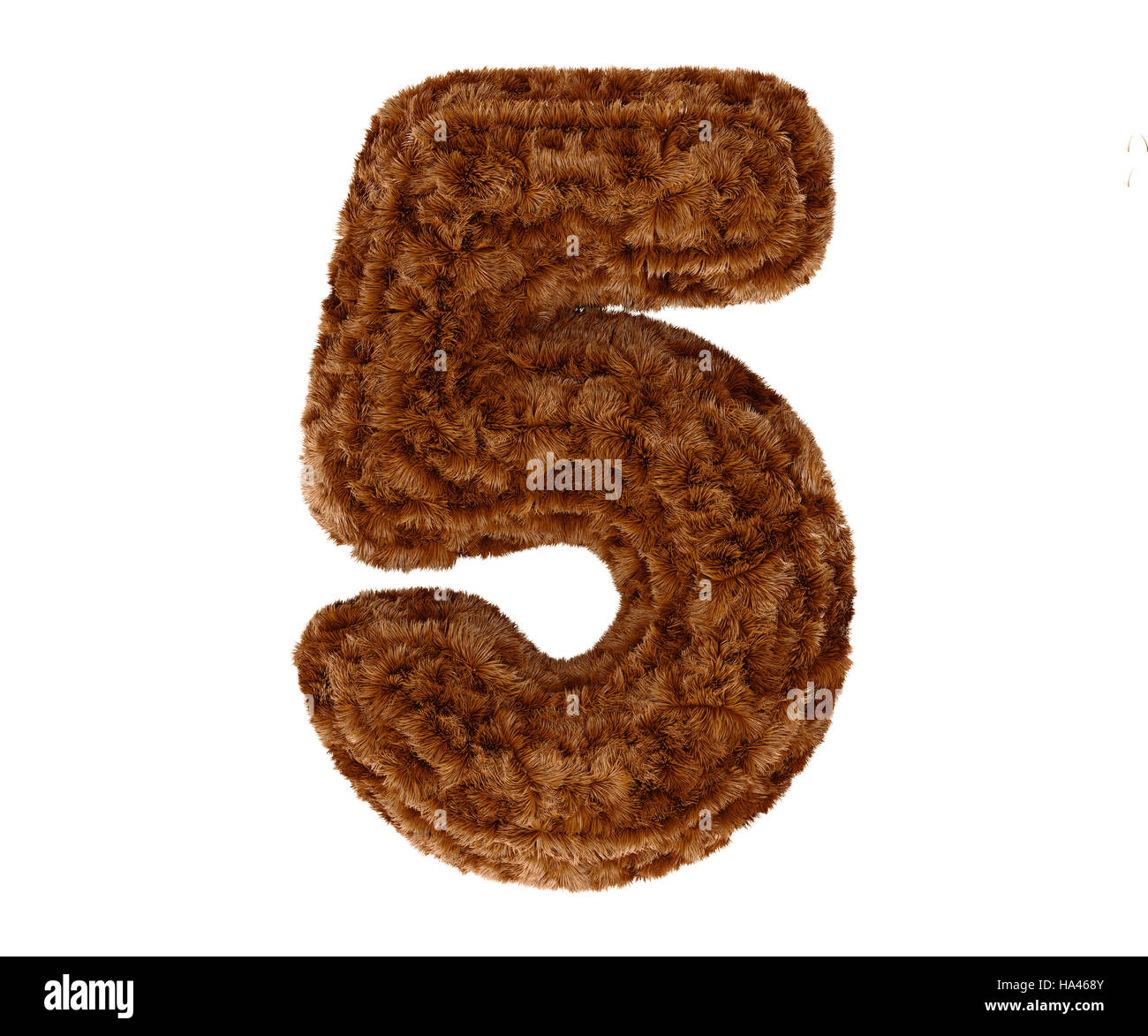 Animale selvatico bruno Orso folta pelliccia decorativa alfabeto golden cifra cinque simbolo - 5. Il rendering 3d'illustrazione. Isolato su sfondo bianco Foto Stock