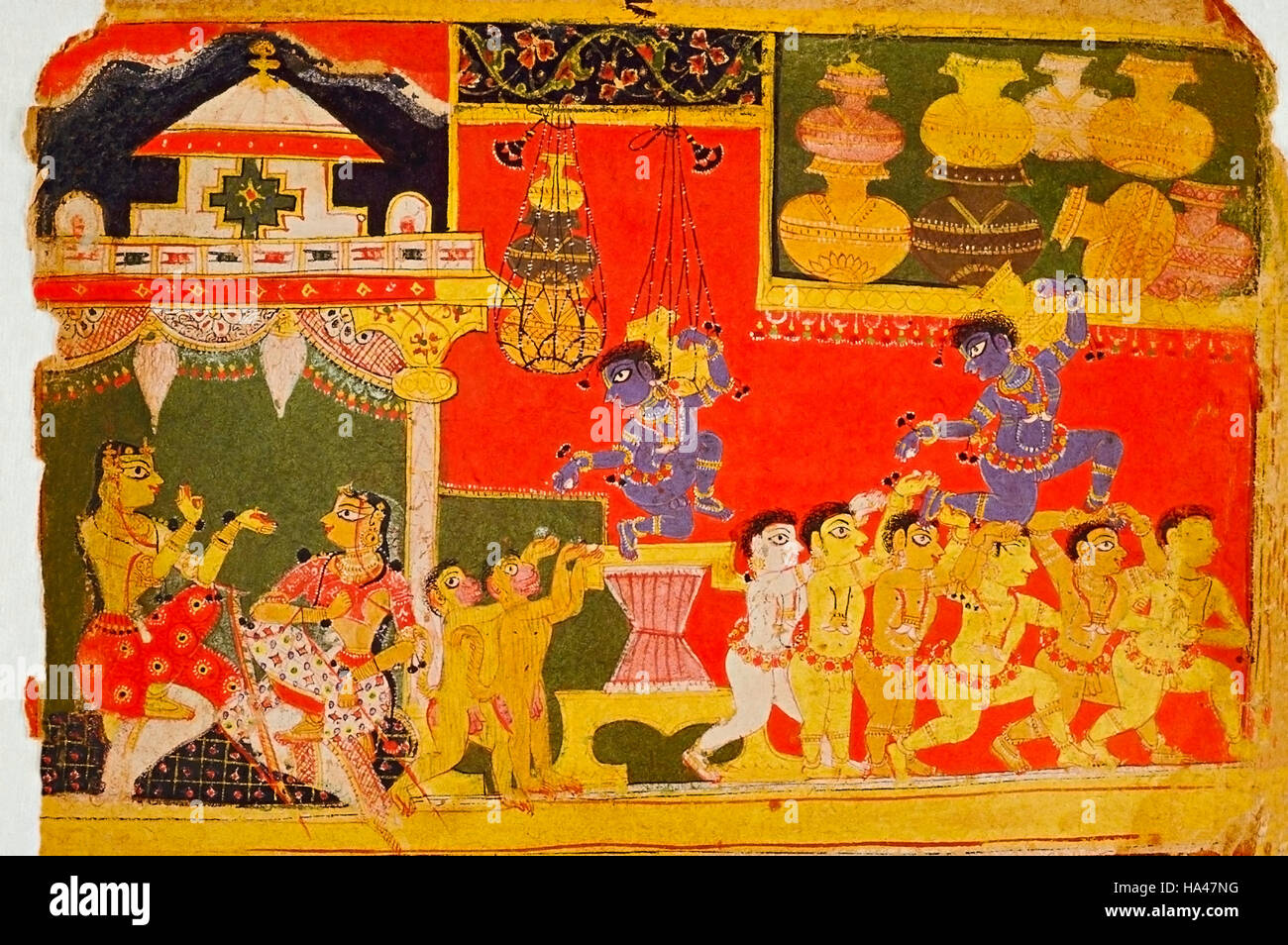 Krishna rubare il burro. Pittura Pre-Mughal. Data: 1540 A.D. India Foto Stock