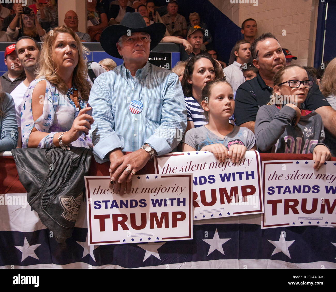 Candidato presidenziale repubblicano Donald Trump a una campagna rally al Memorial Auditorium di Burlington, Iowa. La fotografia di Jose più / VWPics Foto Stock