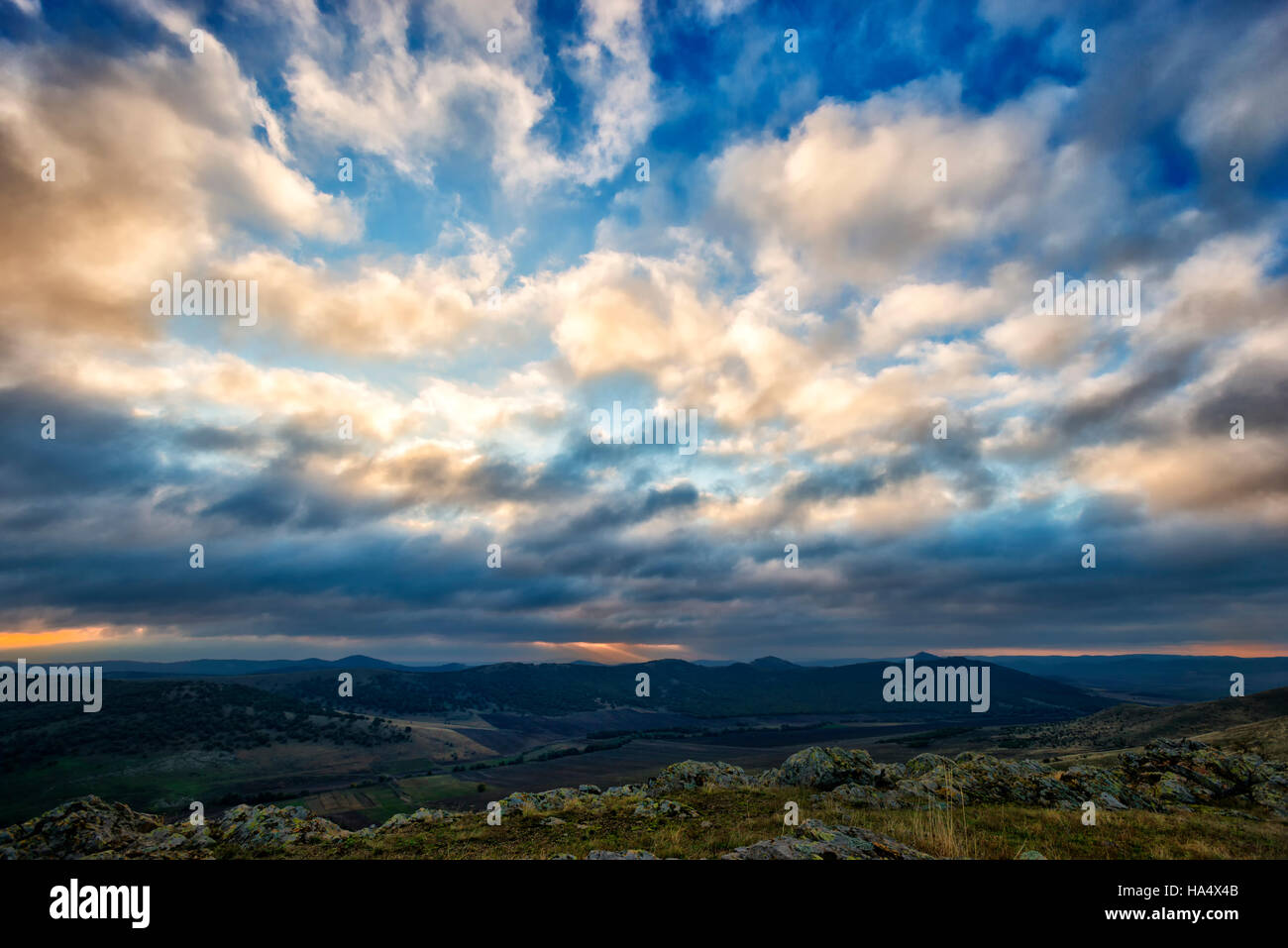 Paesaggio al tramonto/sunrise - Dobrogea, Romania Foto Stock