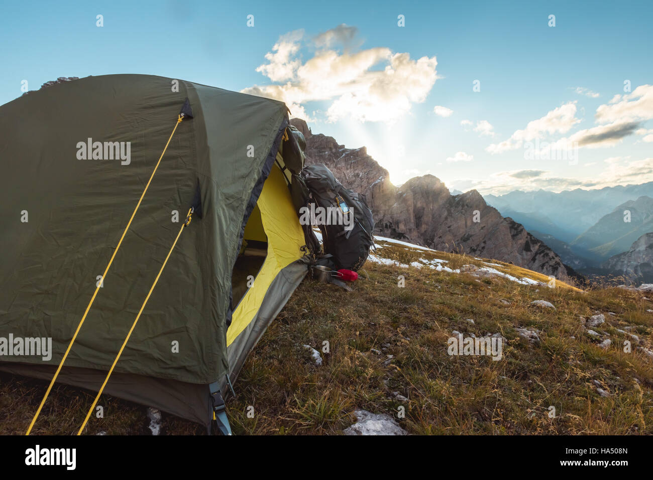 Campeggio in alta montagna Foto Stock