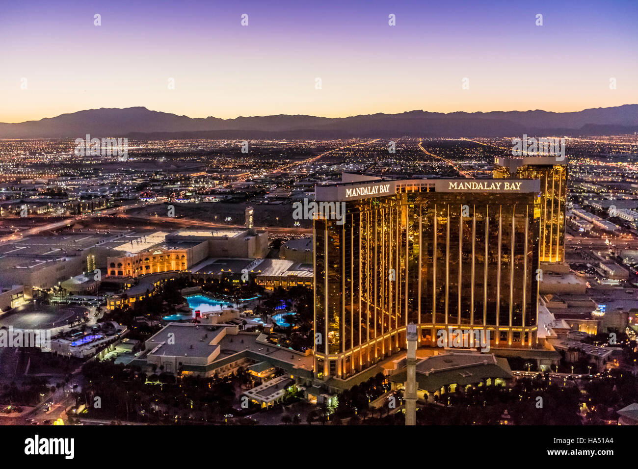 Vista aerea del Mandalay Bay Resort and Casino Las Vegas, Nevada, STATI UNITI D'AMERICA Foto Stock