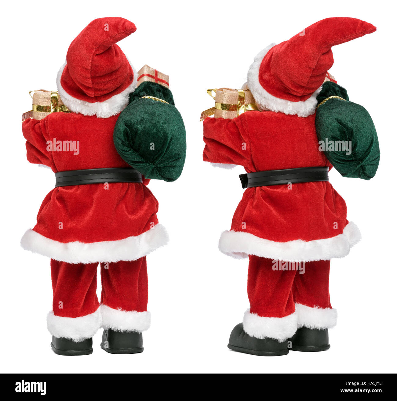 Poco divertente Babbo Natale bambola con presenta - da due aspetti vista posteriore Foto Stock