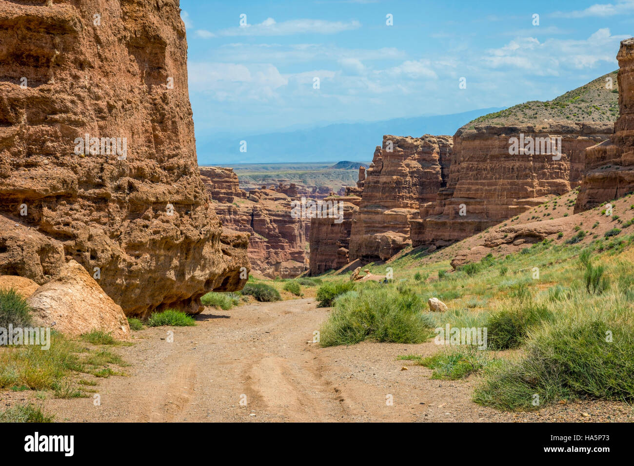 Vista su Sharyn o Charyn Canyon, Kazakistan, secondo canyon più grande del mondo Foto Stock