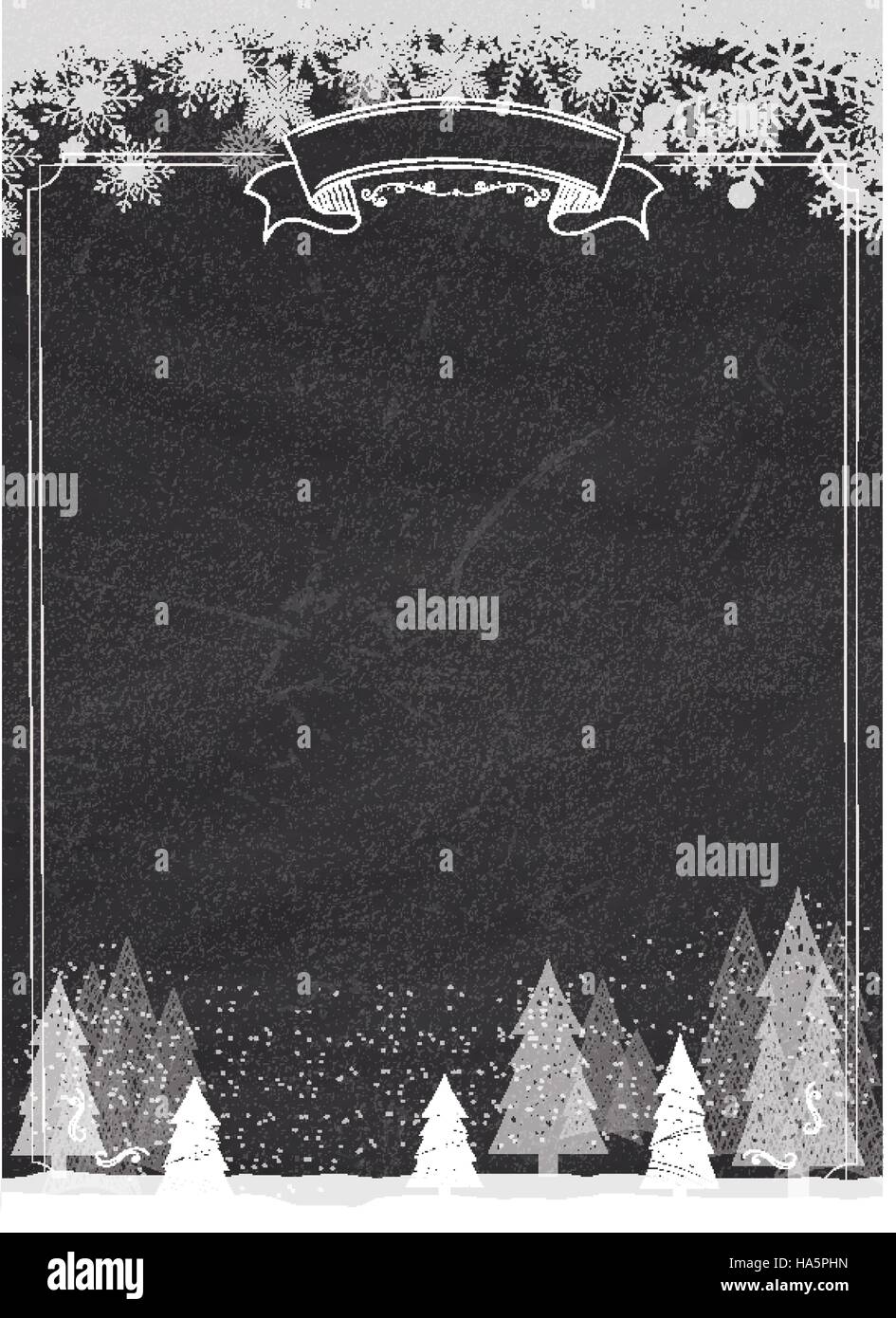 Formato A4 verticale menu Cafè classic blackboard inverno sfondo di Natale con il simbolo del fiocco di neve e il piè di pagina albero di natale Illustrazione Vettoriale