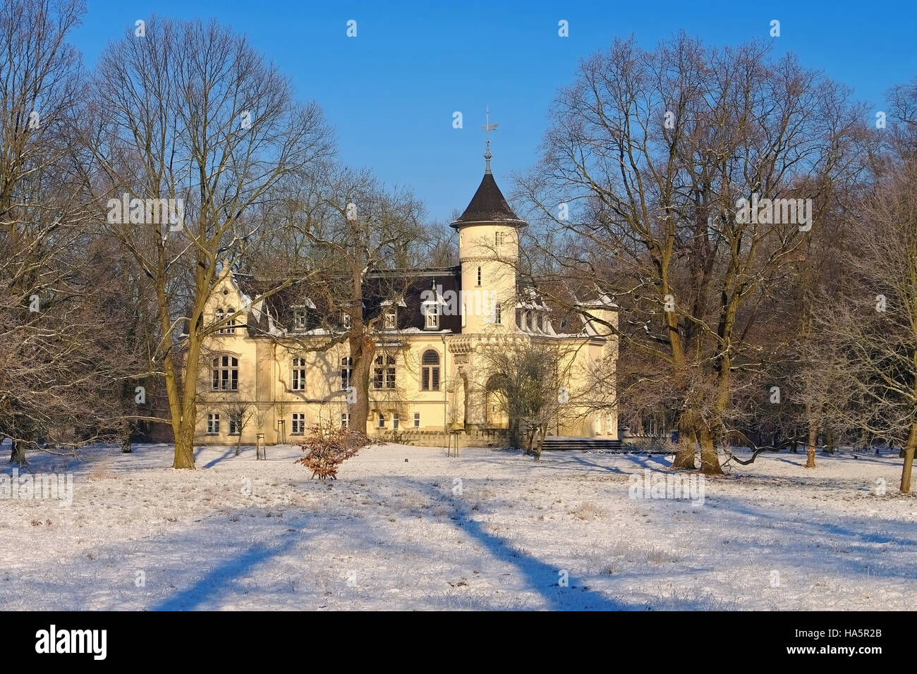 Hohenbocka Schloss inverno - Hohenbocka castello in inverno, Brandeburgo nella Germania Foto Stock