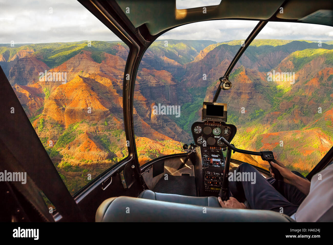 Elicottero nel Canyon di Waimea Hawaii Foto Stock