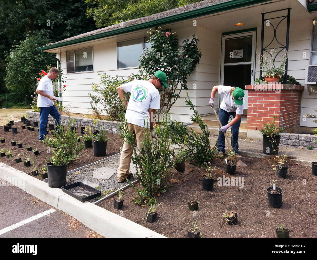 Al Julia Butler Hansen National Wildlife Refuge, un gruppo di giovani Conservation Corps piante specie native per attirare gli impollinatori, sostenendo la biodiversità locale e la salute dell'ecosistema attraverso un'educazione ambientale pratica. Foto Stock Al Julia Butler Hansen National Wildlife Refuge, un gruppo di giovani Conservation Corps piante specie native per attirare gli impollinatori, sostenendo la biodiversità locale e la salute dell'ecosistema attraverso un'educazione ambientale pratica. Foto Stock