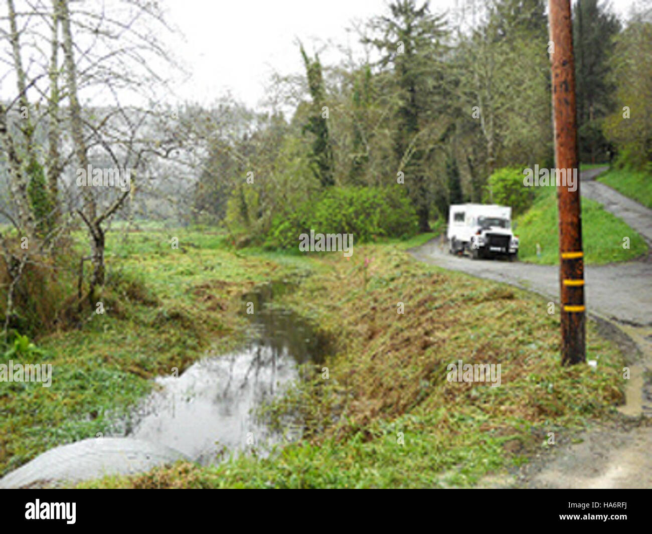 Questa immagine cattura i progetti di recupero in corso ai sensi del U.S. Fish and Wildlife Service (FWS) Recovery Act. Incentrato sul miglioramento degli sforzi per il ripristino dell'habitat e la protezione della fauna selvatica, il progetto di Arcata mira a migliorare gli ecosistemi locali e preservare le specie in via di estinzione. Foto Stock