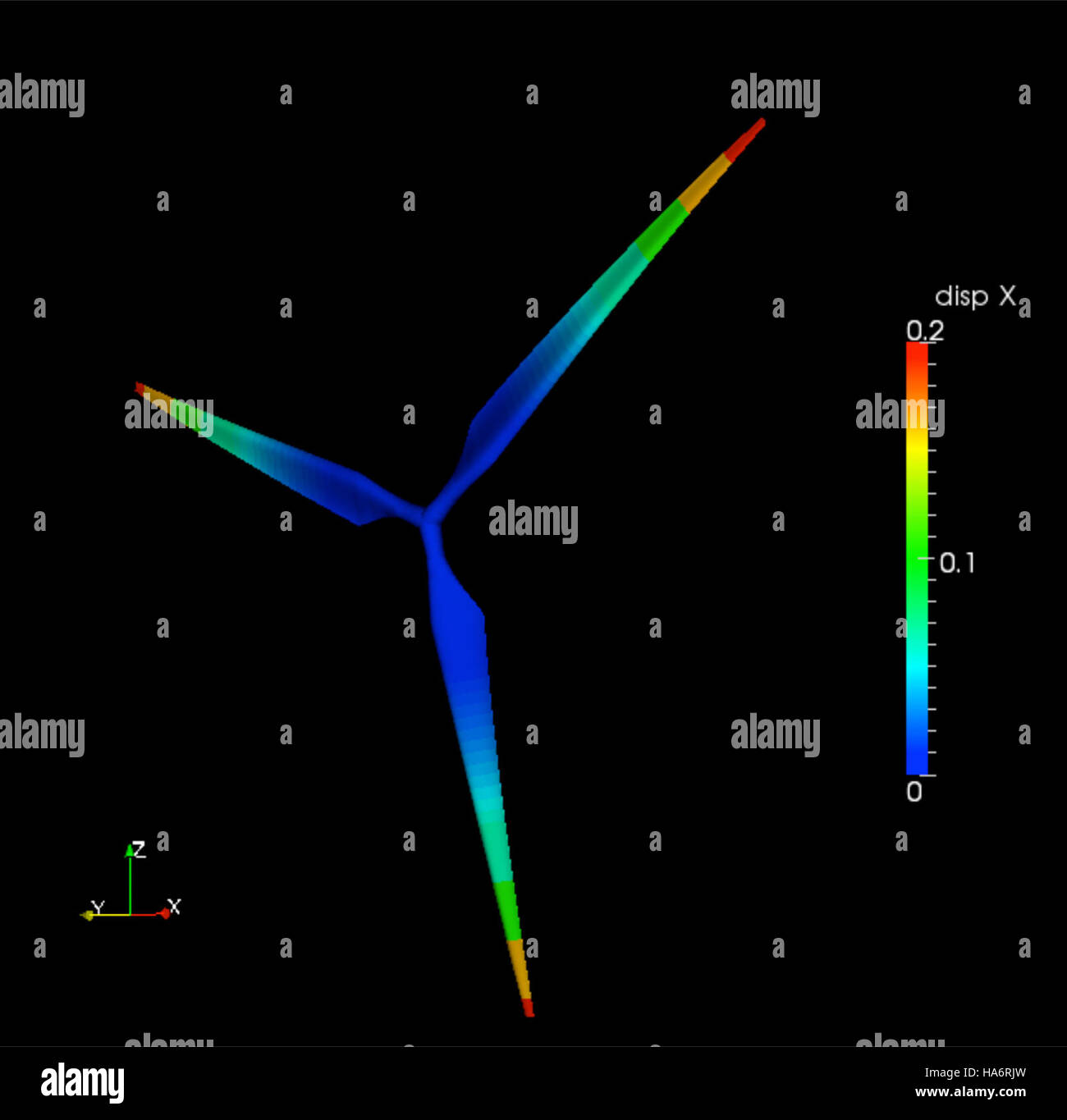 Questa immagine mostra una pala di una turbina eolica presso il Los Alamos National Laboratory, che mette in evidenza i progressi moderni nella tecnologia delle energie rinnovabili. La pala della turbina eolica è un componente fondamentale per sfruttare l'energia eolica per una produzione di energia sostenibile. Foto Stock