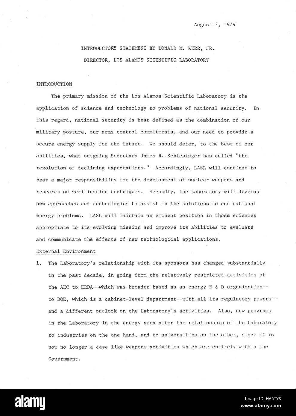 In una dichiarazione del Los Alamos National Laboratory, l'attenzione era concentrata sulla ricerca in corso e sui progressi in materia di energia, sicurezza nazionale e scienze ambientali. Il laboratorio continua a svolgere un ruolo chiave nello sviluppo di tecnologie per affrontare sfide complesse in materia di energia e politiche. Foto Stock