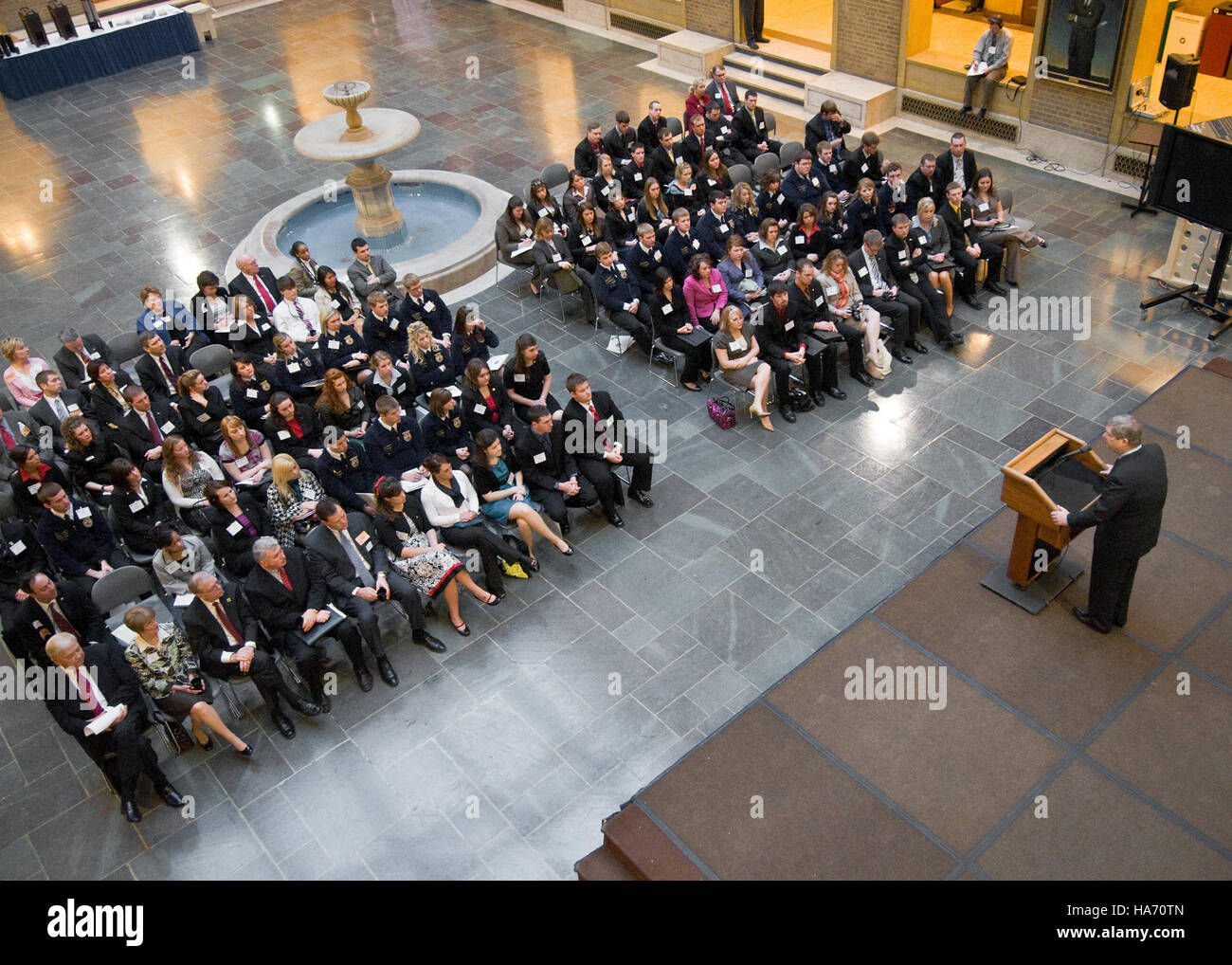 Evento della National Ag Day tenutosi a Washington, D.C., con il segretario all'agricoltura Tom Vilsack e la personalità dei media Orion Samuelson, che celebra l'agricoltura degli Stati Uniti e mette in evidenza le principali discussioni politiche. Foto Stock