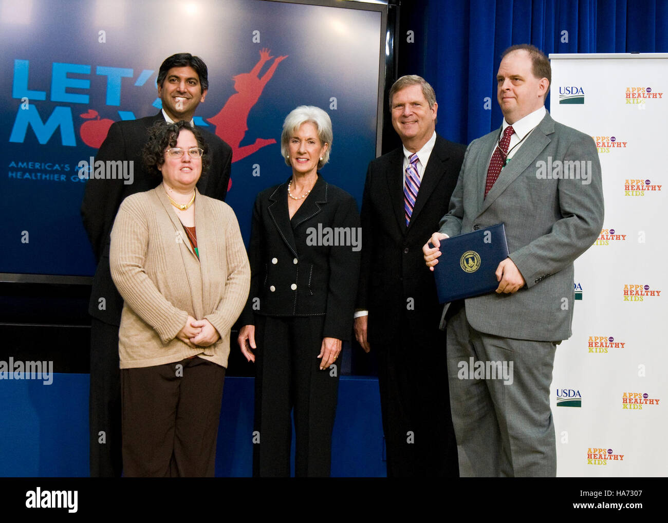 Il Dipartimento dell'Agricoltura degli Stati Uniti (USDA) ha ospitato un incontro nell'Eisenhower Executive Office Building per discutere Apps for Healthy Kids, un programma guidato dal Segretario Tom Vilsack per promuovere l'alimentazione infantile e le abitudini alimentari sane attraverso strumenti digitali innovativi. Foto Stock