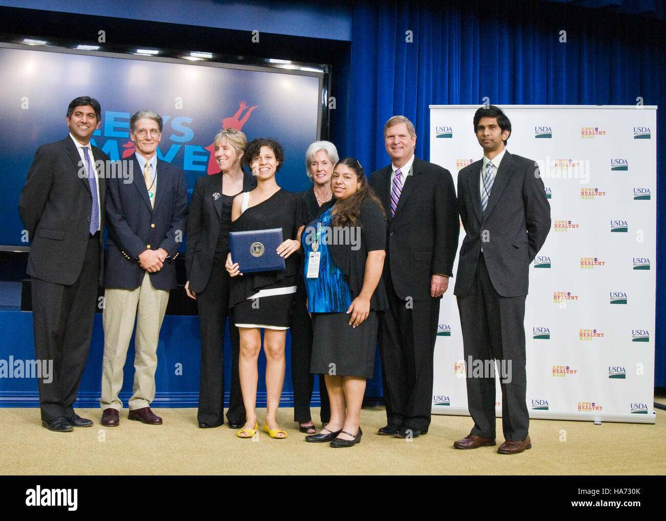 Il Dipartimento dell'Agricoltura degli Stati Uniti ha lanciato l'iniziativa "Apps for Healthy Kids", promuovendo l'educazione nutrizionale e un'alimentazione sana per i bambini in tutto il paese, guidata da Tom Vilsack dell'Eisenhower Executive Office Building. Foto Stock