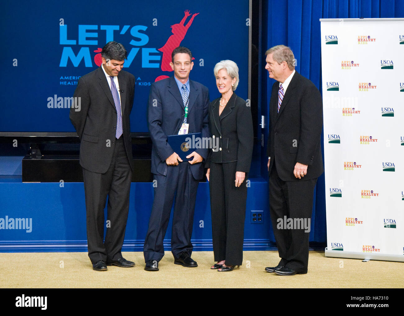 L'iniziativa "Apps for Healthy Kids" del Dipartimento dell'Agricoltura degli Stati Uniti promuove la nutrizione infantile attraverso app innovative. Questo programma, lanciato nell'Eisenhower Executive Office Building, mira a migliorare la salute e il benessere dei bambini in tutta la nazione. Foto Stock