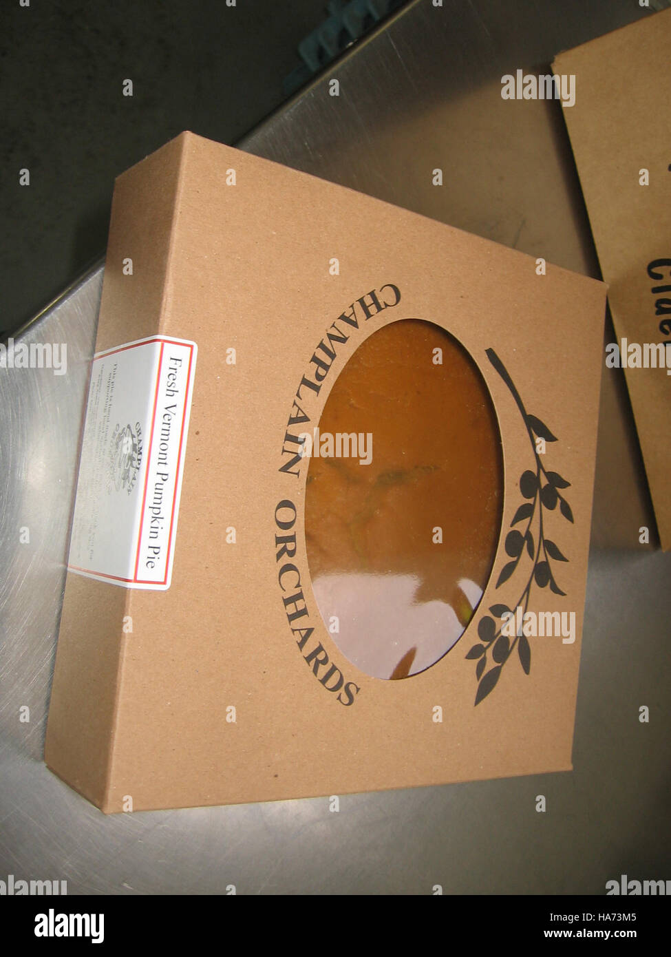 Un prodotto correlato a Champ. Frutteti, con torta di zucca al sacco. Questo prodotto è collegato al marketing del parco nazionale e alla divulgazione scientifica sulla produzione agricola locale negli Stati Uniti Foto Stock