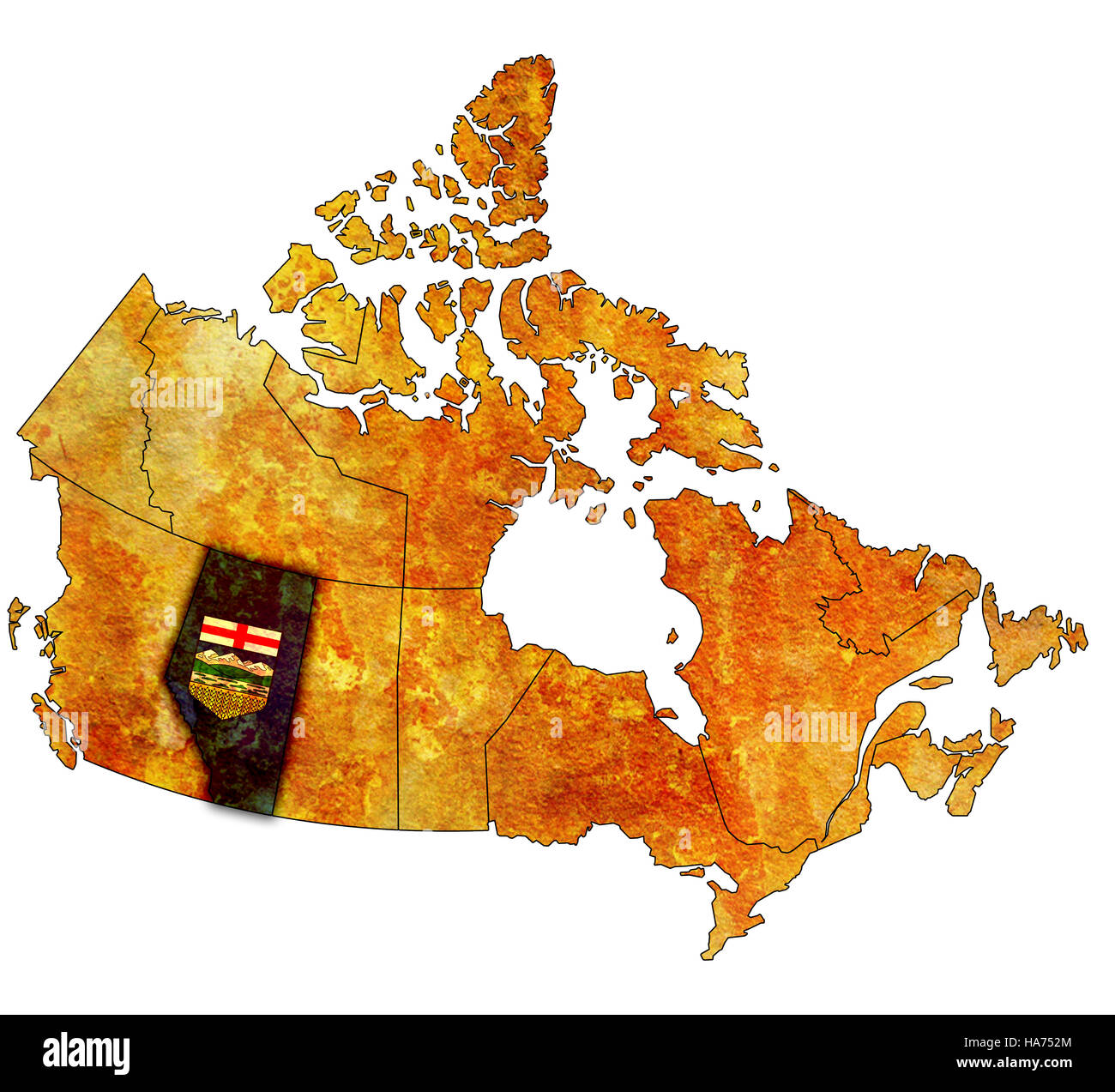 Alberta sulla mappa di amministrazione del Canada con le bandiere Foto Stock
