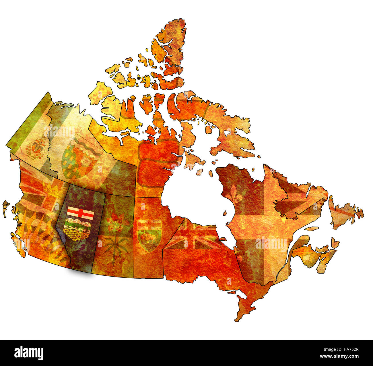Alberta sulla mappa di amministrazione del Canada con le bandiere Foto Stock