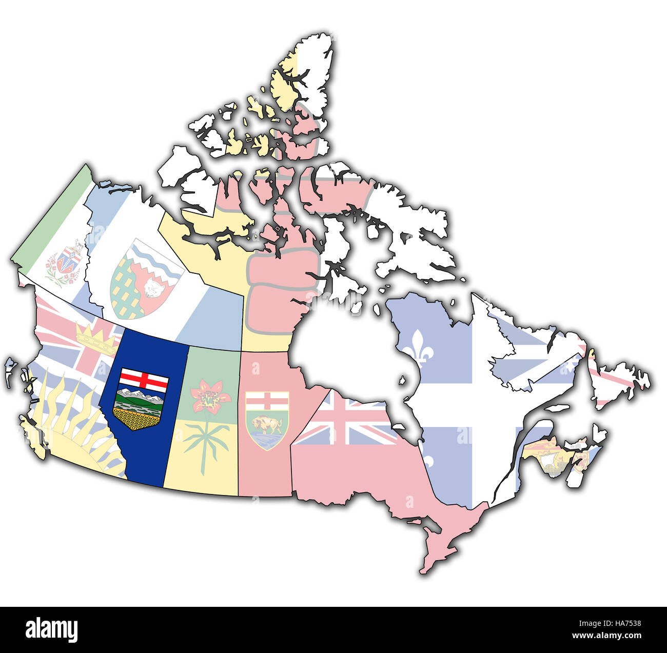 Alberta sulla mappa di amministrazione del Canada con le bandiere Foto Stock