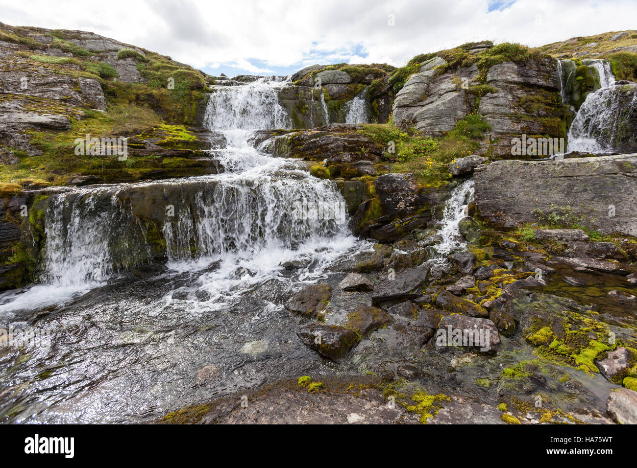 Cascata in Nazionale Aurlandsfjellet itinerario turistico, Norvegia Foto Stock