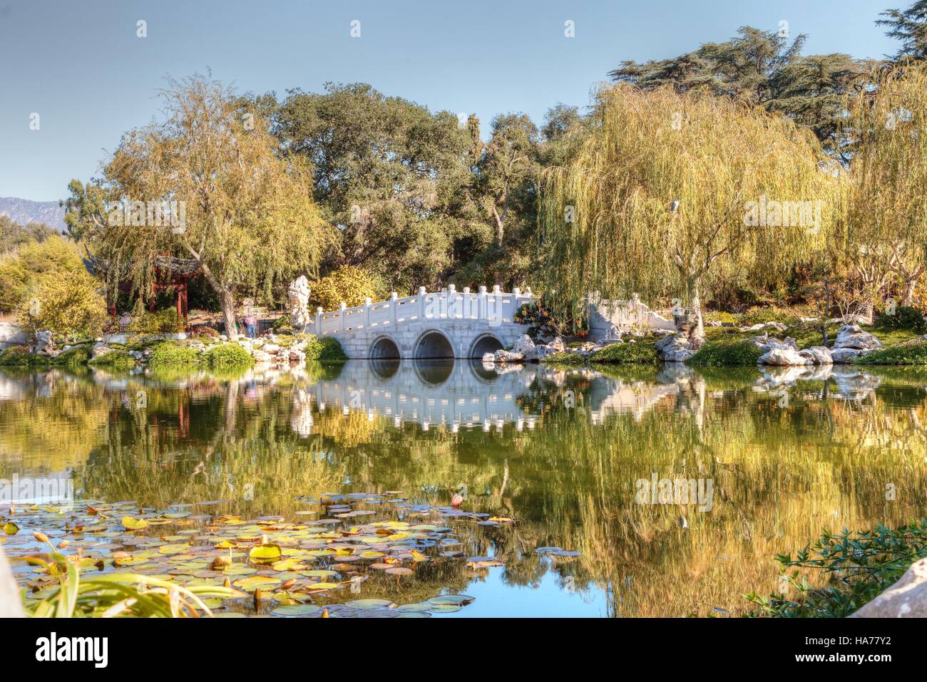 Los Angeles, CA, Stati Uniti d'America - 25 Novembre 2016: lungo il ponte di cemento nel giardino cinese a Huntington Giardini Botanici a Los un Foto Stock