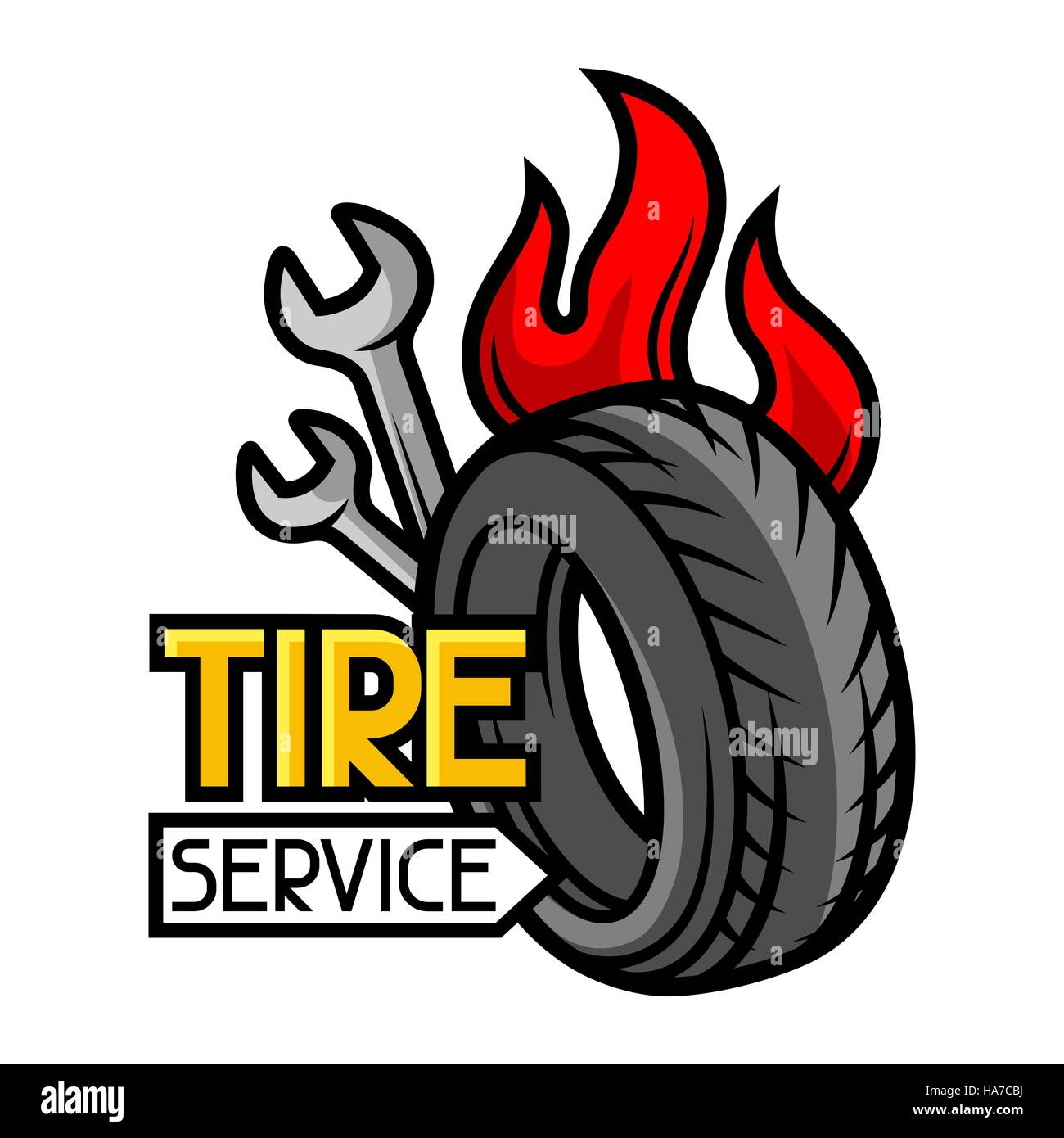Servizio pneumatici business illustrazione. Concetto di riparazione per la pubblicità Illustrazione Vettoriale