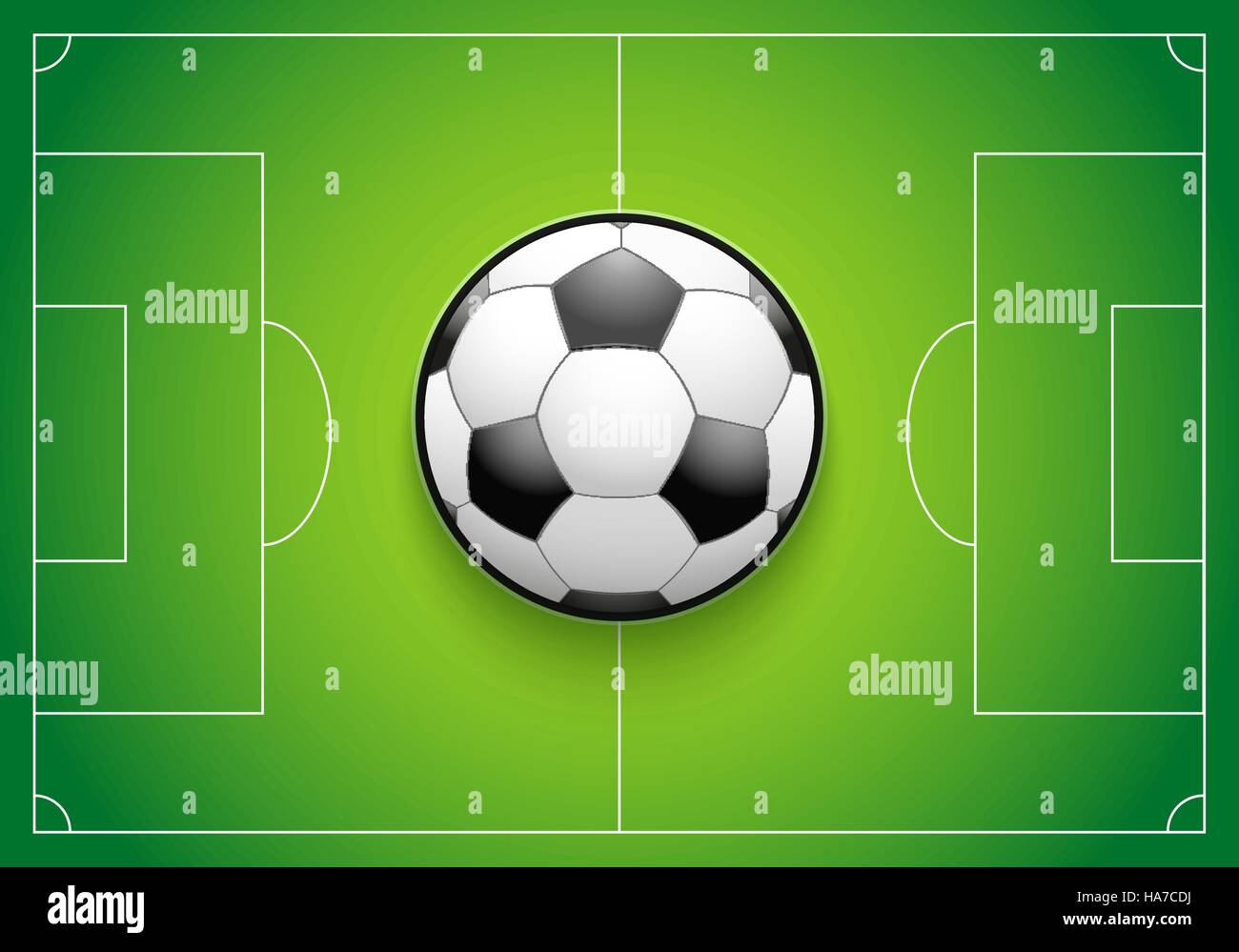 Modello di poster del campo di calcio e la sfera Illustrazione Vettoriale