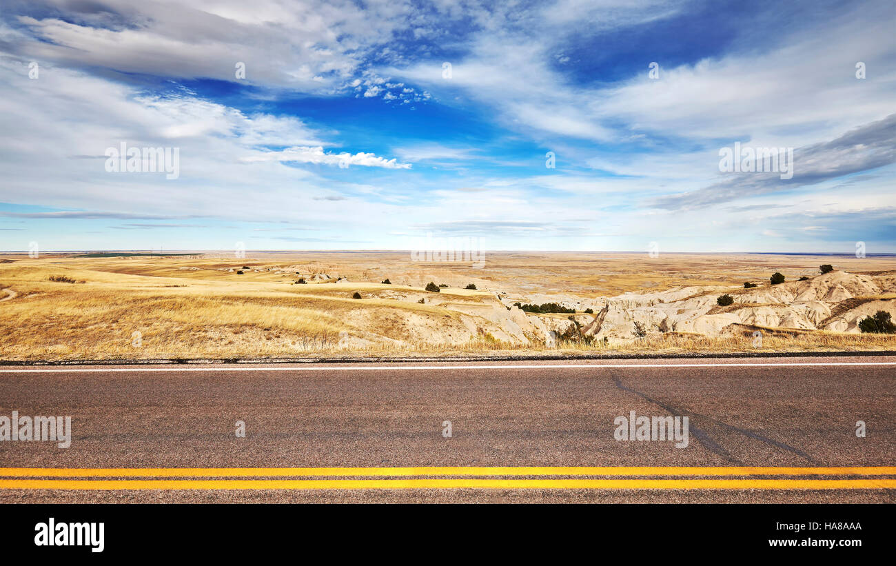 Foto di un vuoto road, concetto di viaggio sfondo, STATI UNITI D'AMERICA. Foto Stock