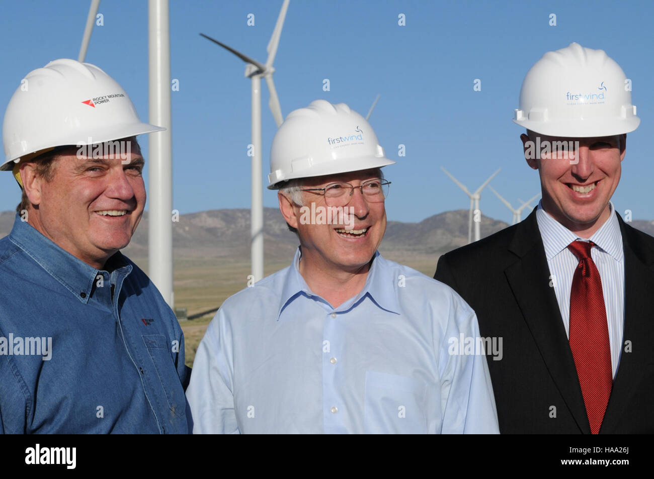 Il Segretario degli interni degli Stati Uniti segna una pietra miliare nel Parco Nazionale dello Utah con l'annuncio di una nuova iniziativa energetica, incentrata su progetti energetici sostenibili nei parchi nazionali. Foto Stock