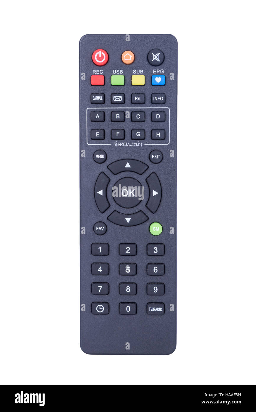 Telecomando TV isolato su sfondo bianco Foto Stock