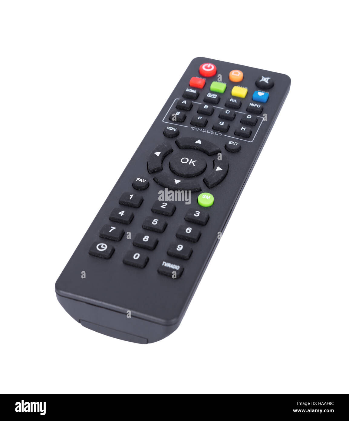 Telecomando TV isolato su sfondo bianco Foto Stock