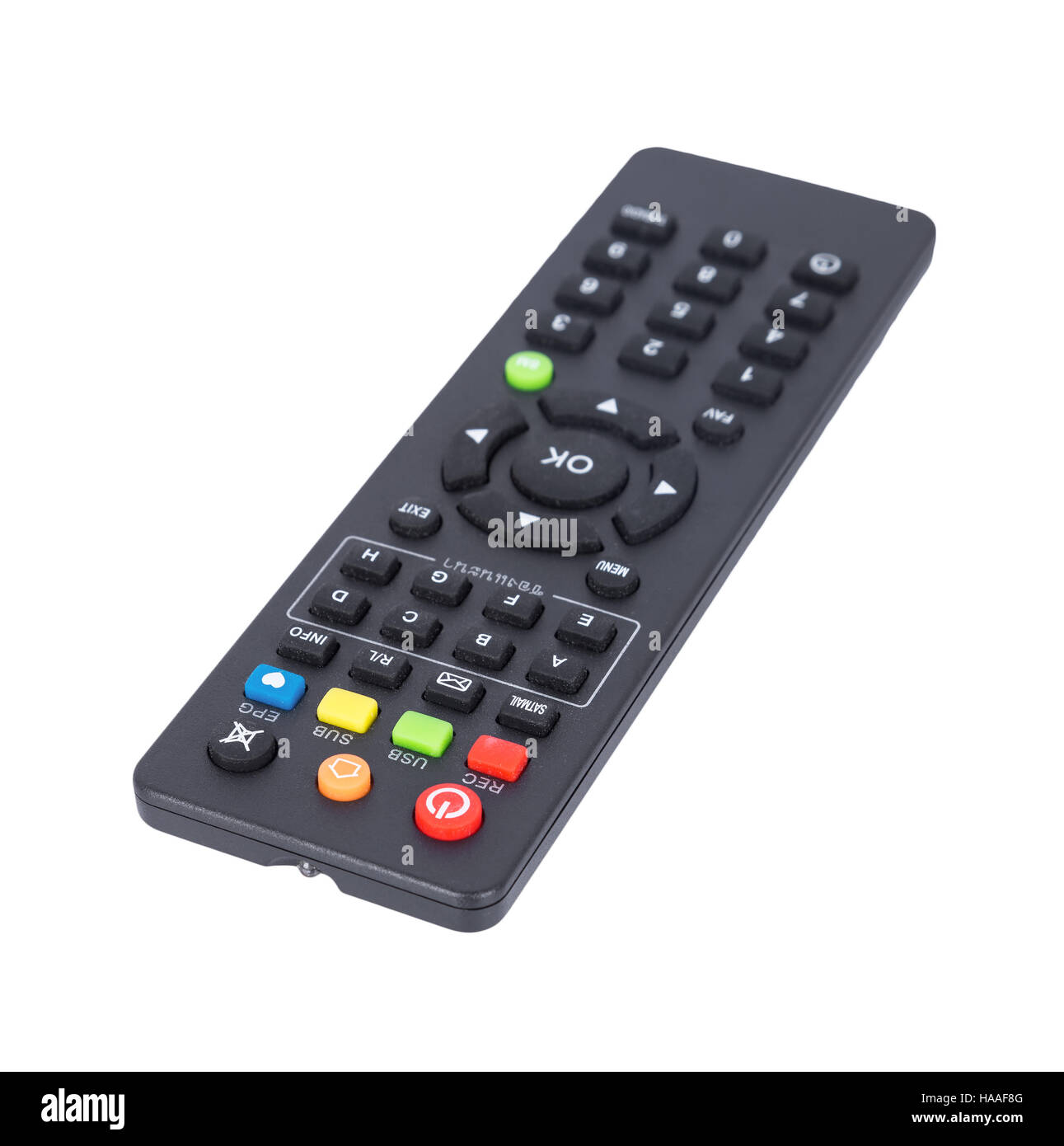 Telecomando TV isolato su sfondo bianco Foto Stock