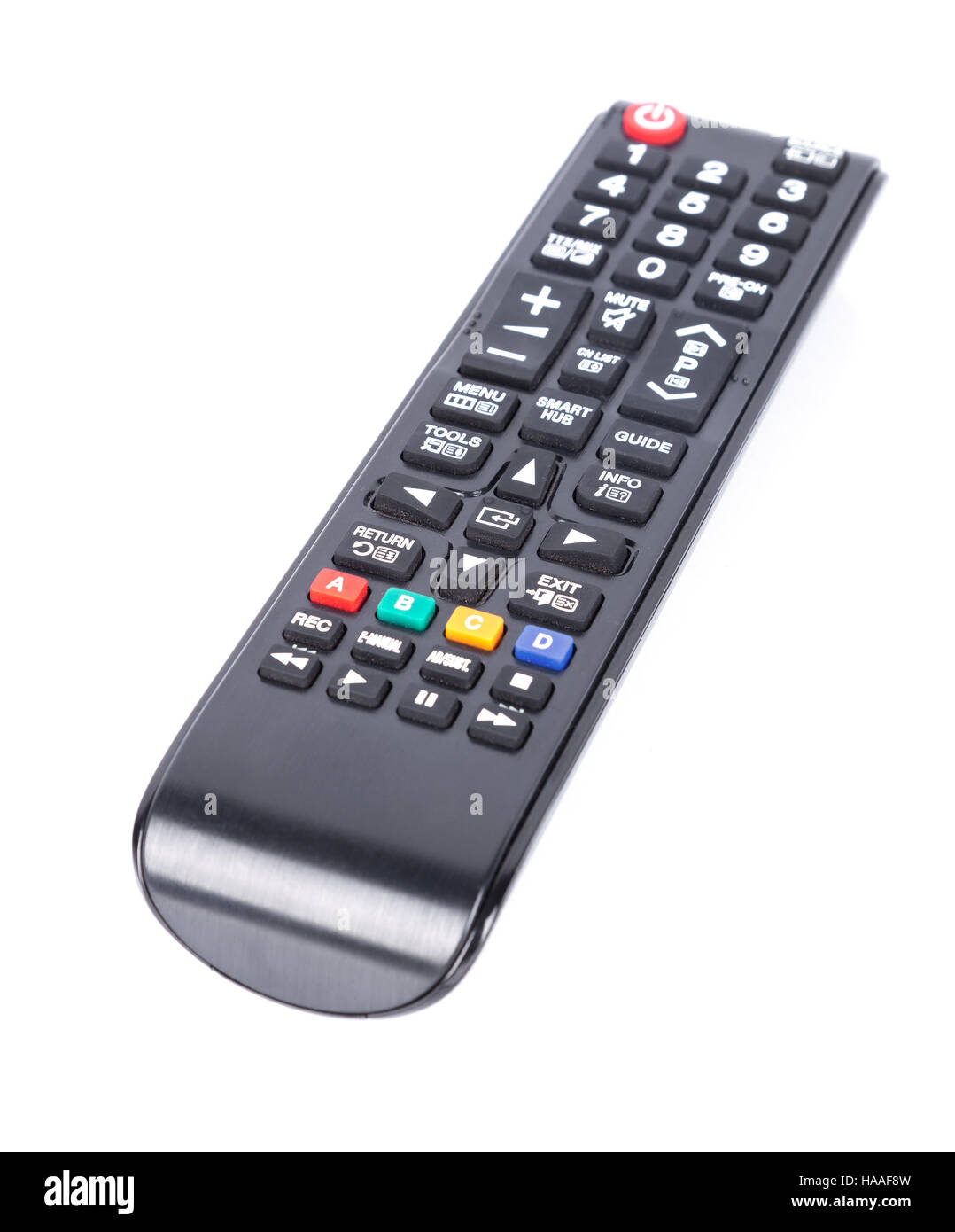 Telecomando TV isolato su sfondo bianco Foto Stock