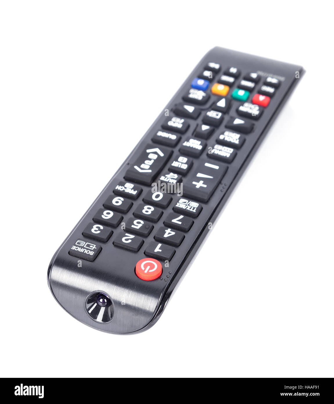 Telecomando TV isolato su sfondo bianco Foto Stock