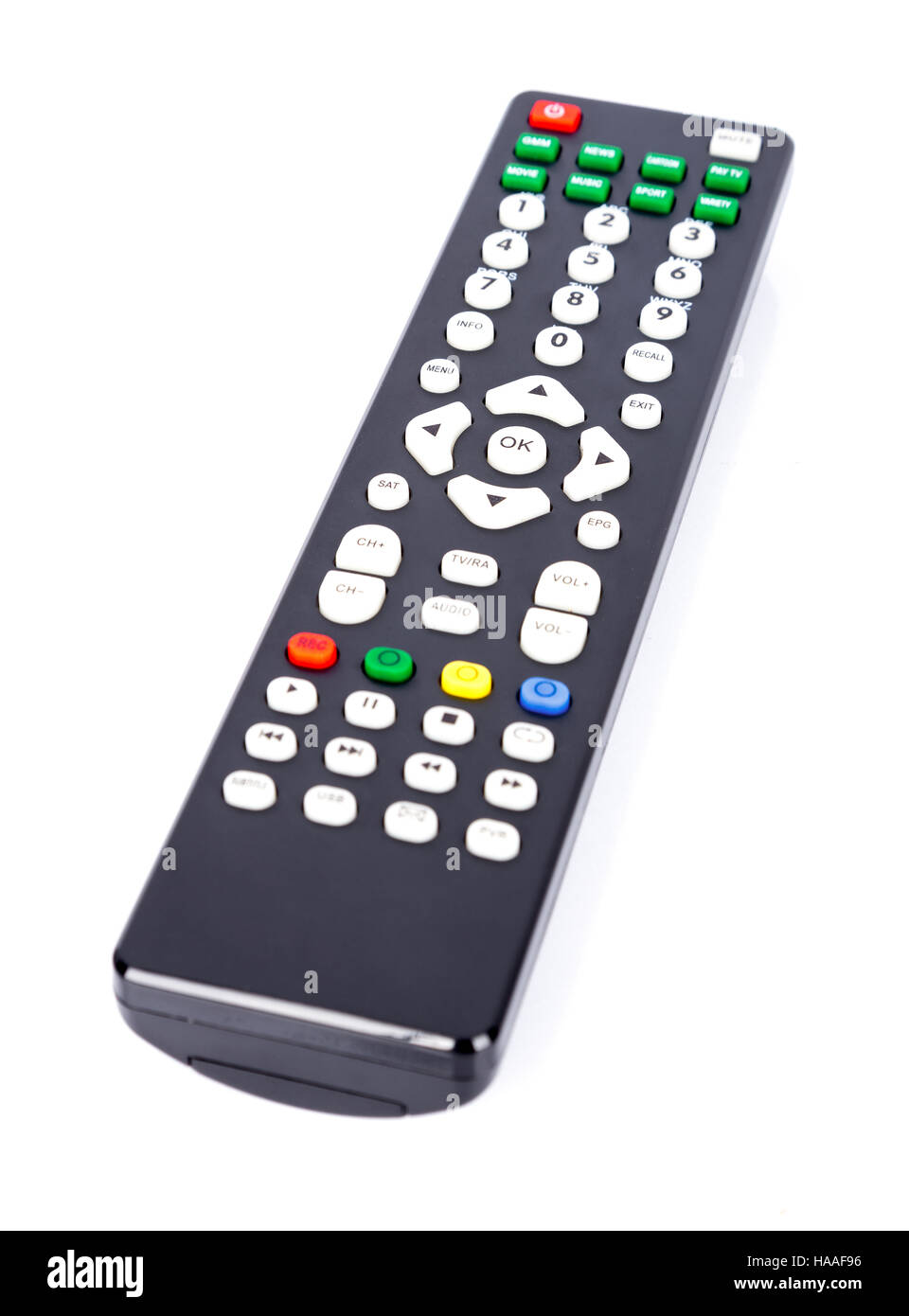 Telecomando TV isolato su sfondo bianco Foto Stock