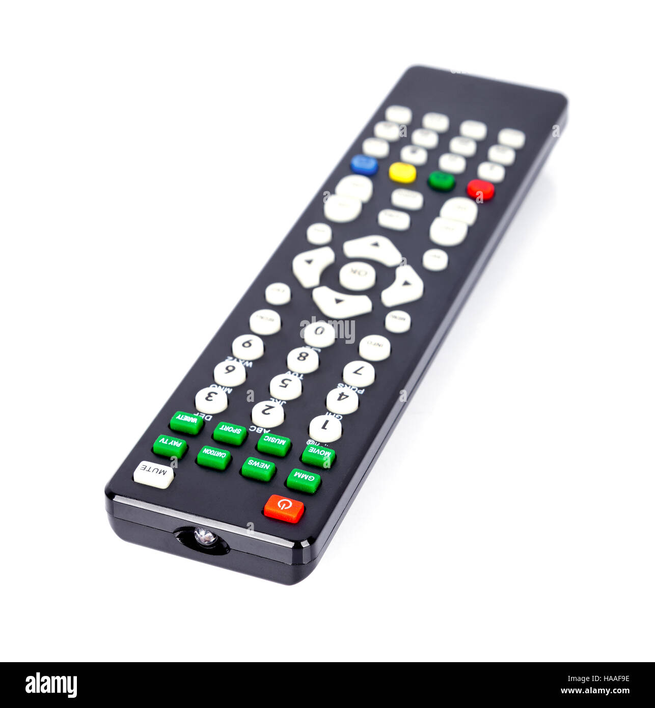 Telecomando TV isolato su sfondo bianco Foto Stock