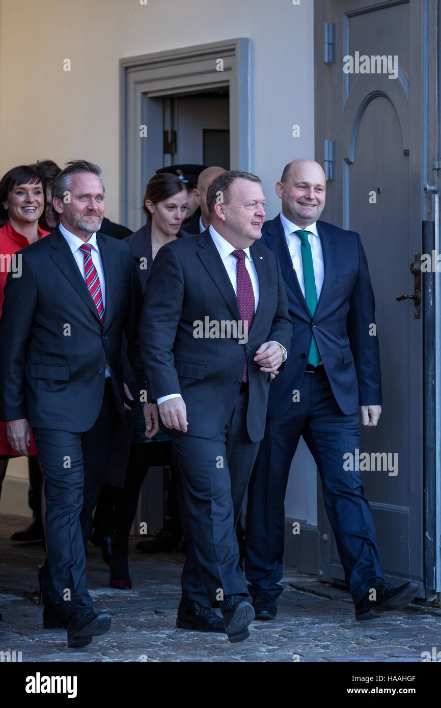PM danese presenta il nuovo governo di coalizione per la Regina, Copenhagen, Danimarca Foto Stock