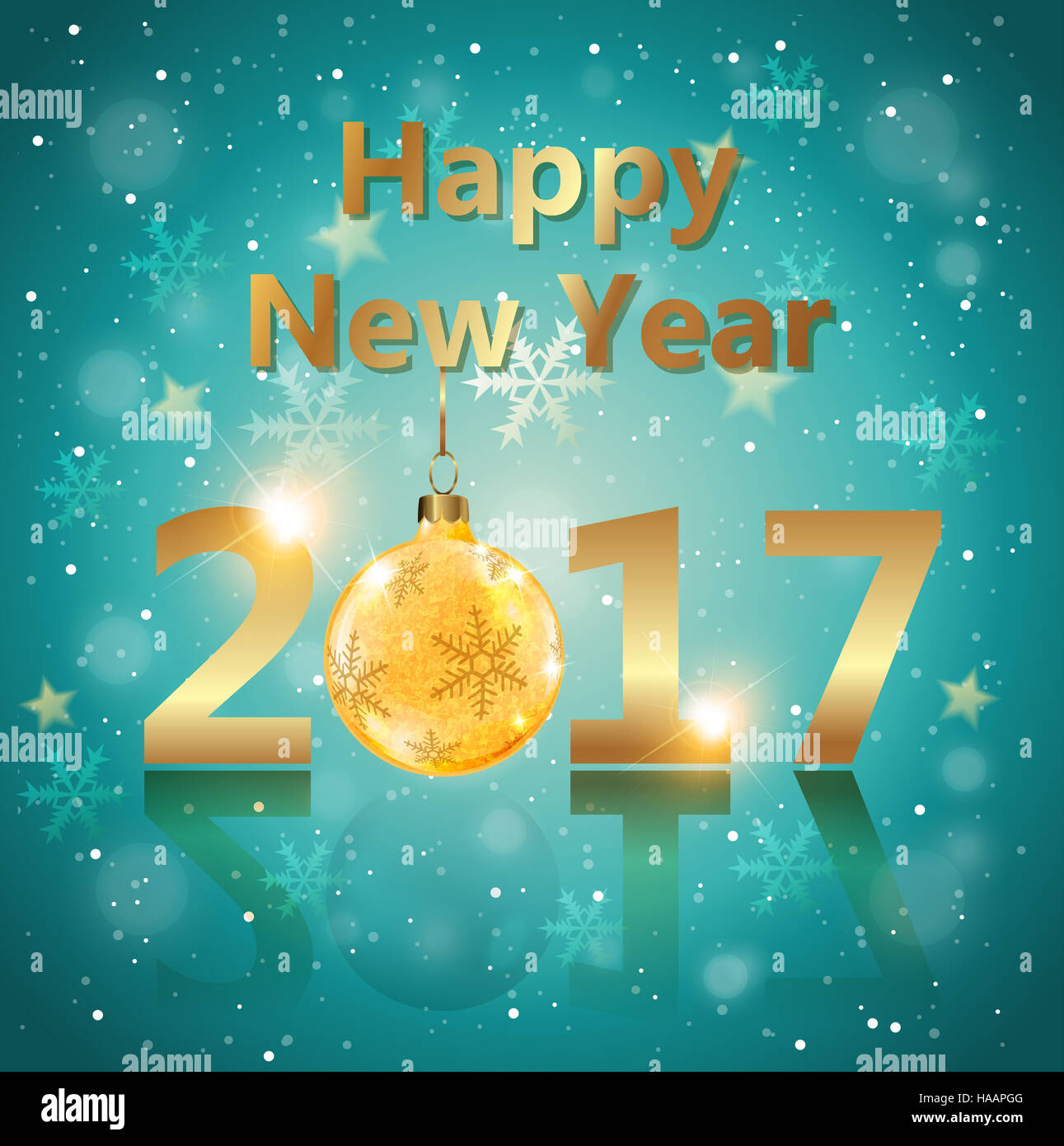 Sfondo di natale con decorazioni dorate e golden testo. Biglietto di auguri per il nuovo anno 2017. Shining banner di Natale. Foto Stock