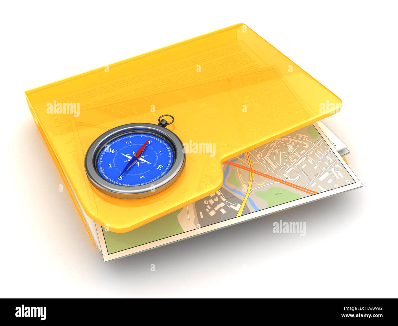 3d illustrazione della cartella con Mappe e Bussola Foto Stock