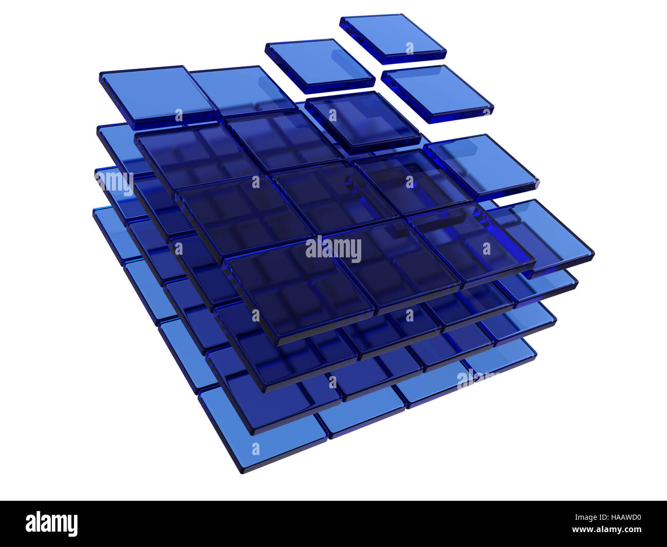 Abstract 3d'illustrazione delle mattonelle di vetro isolato su sfondo bianco Foto Stock