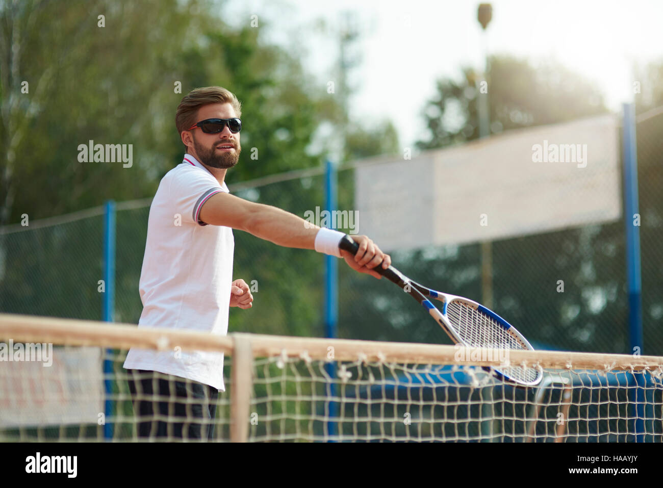 Il giocatore di tennis è indossando occhiali da sole Foto Stock