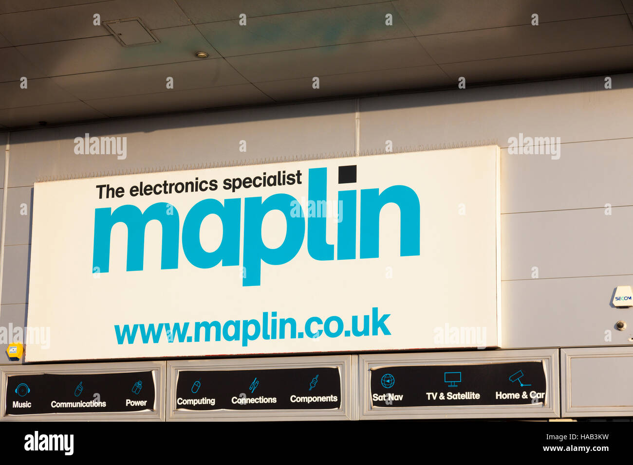 Shop segno, Maplin, la Specialista elettrico, London, Regno Unito Foto Stock