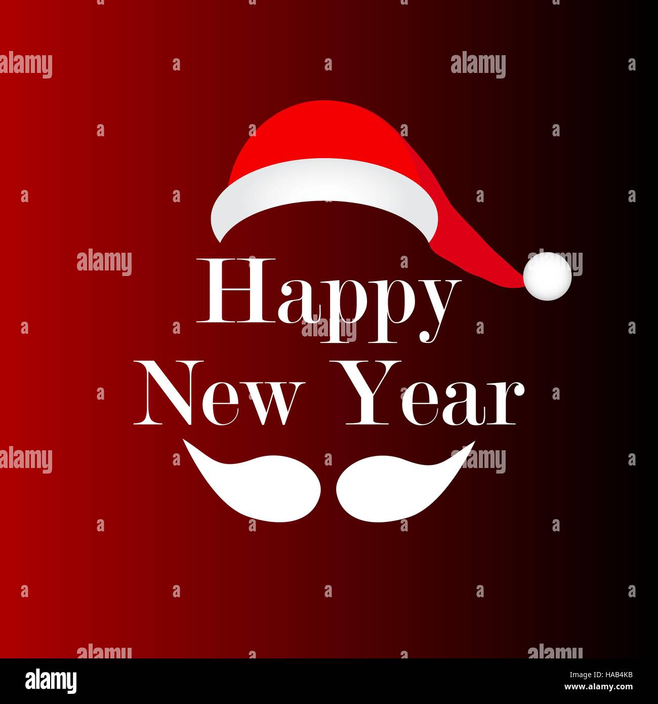 I baffi e il cappello di Santa vettore felice anno nuovo segno su uno sfondo rosso brillante Illustrazione Vettoriale