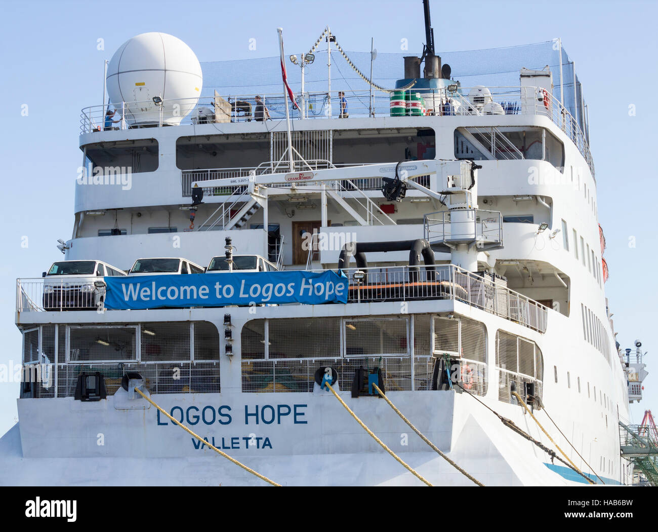 Logo MV speranza floating bookstore è azionato dal tedesco Christian organizzazione caritativa GBA navi e.V Foto Stock