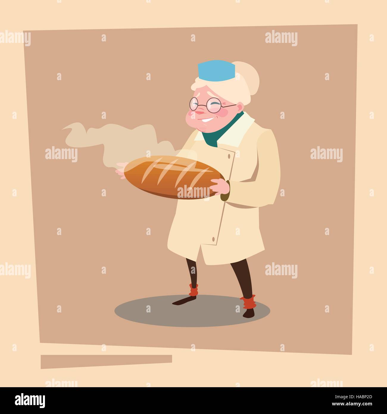 Gli agricoltori nonna tenere il pane fresco di produzione Azienda agricola Illustrazione Vettoriale